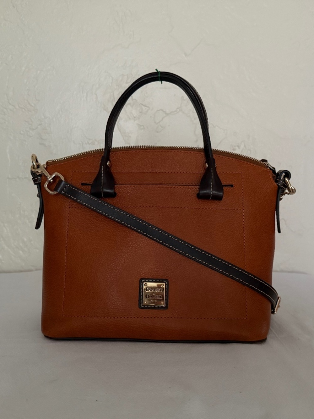 Dooney & Bourke Cognac Brown Pebbled Leather Satchel Crossbody Strap
